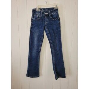 Wired Heart Girls Jeans Size 7 Blue Embroidered Embellished Denim